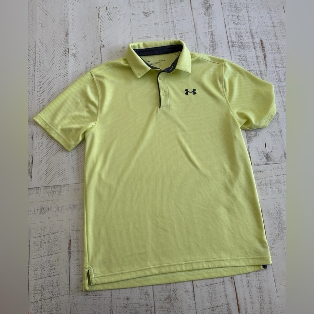 Under Armour Men's Neon Yellow/Green Polo Shirt- Medium - Picture 2 of 6